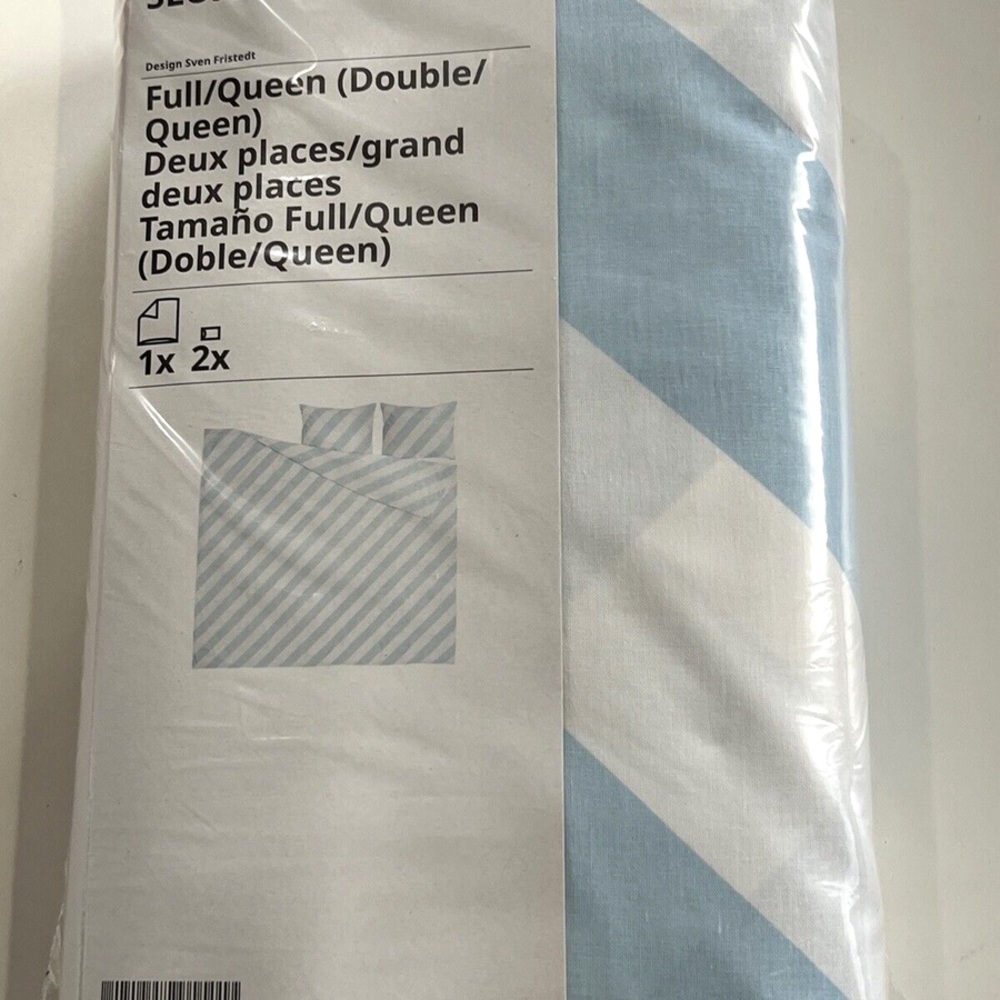 New IKEA Slojsilja Queen Blue and White Striped Duvet Cover & Two Pillow Shams